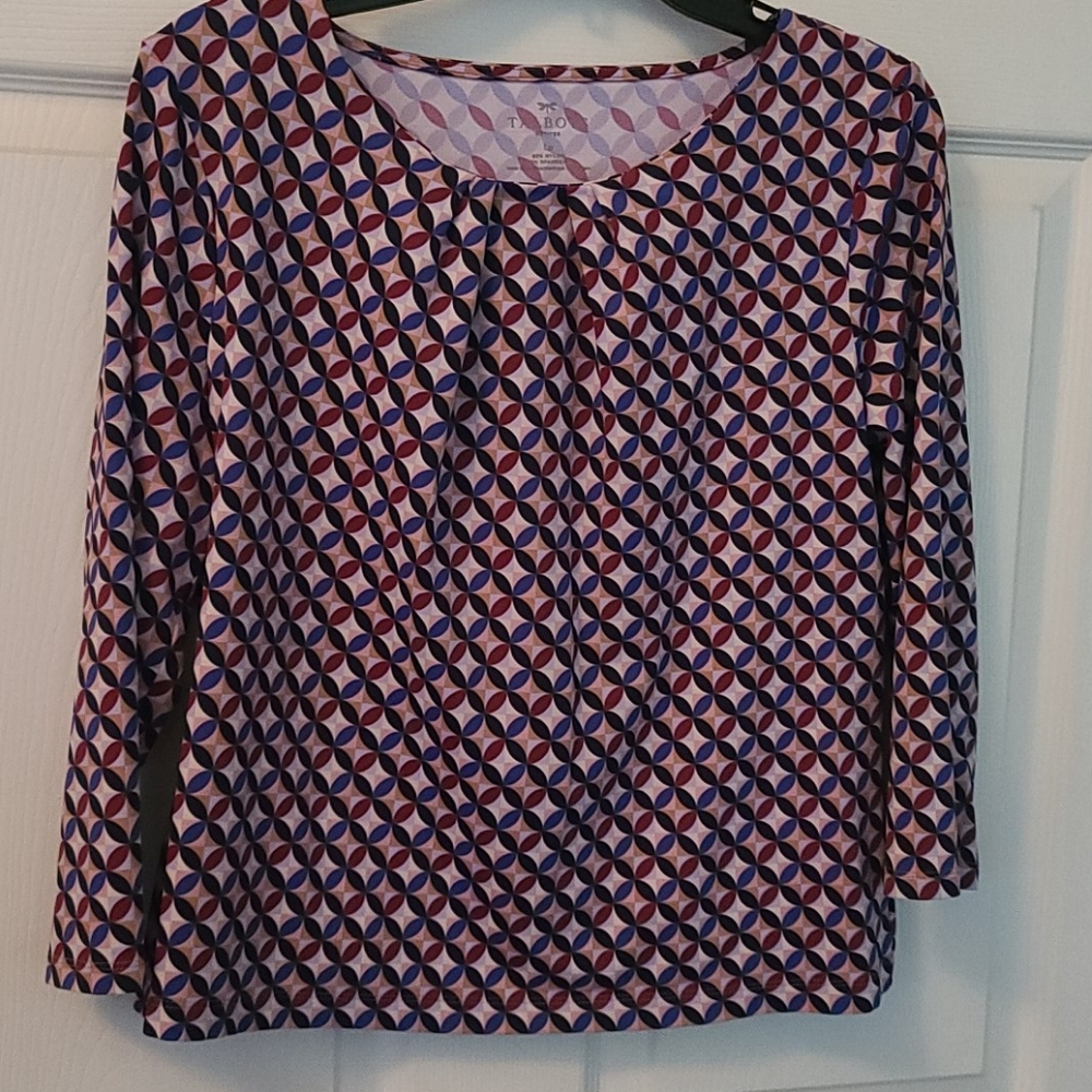 Multi-Colored Geometric Print Top - 3/4 Sleeves